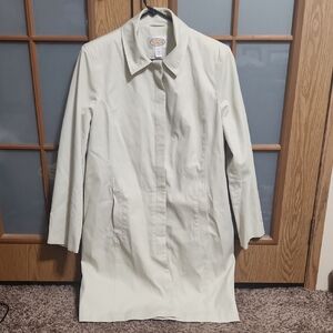 Talbots Light Green, Lightweight, Floral Lined Trench Coat Size Large